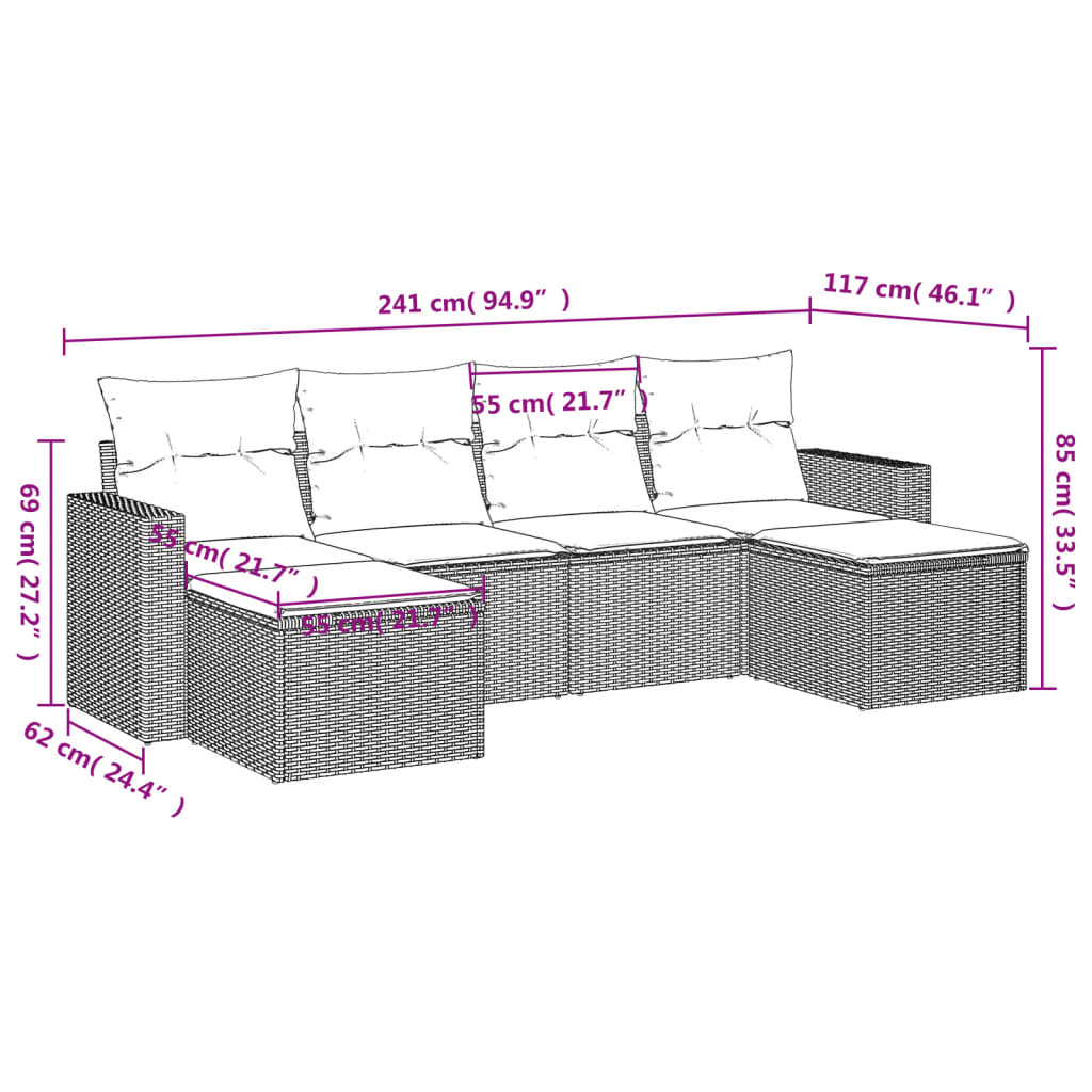 6-delige Loungeset met kussens poly rattan zwart is nu te koop bij PeponiXL, paradijselijk wonen!