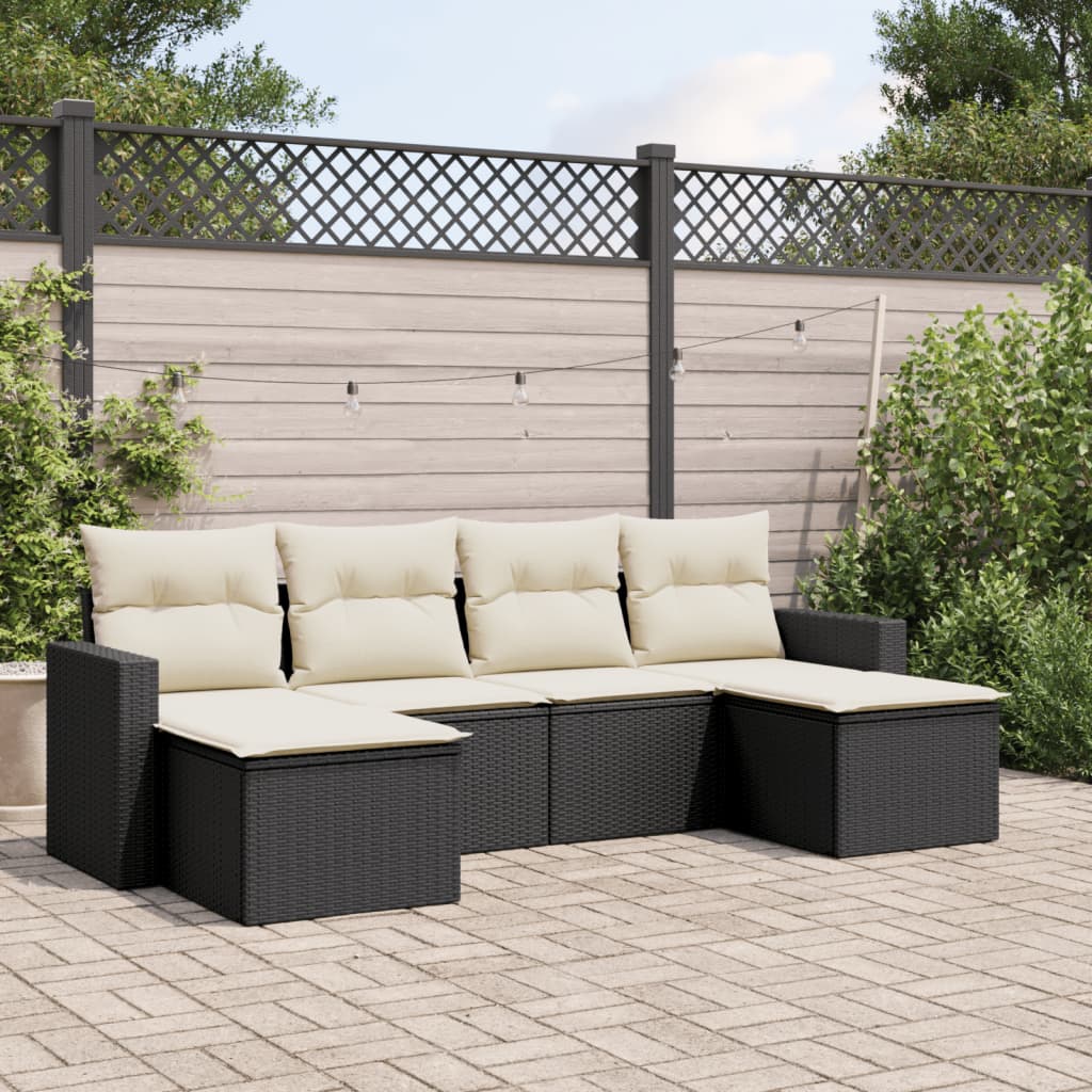 6-delige Loungeset met kussens poly rattan zwart is nu te koop bij PeponiXL, paradijselijk wonen!