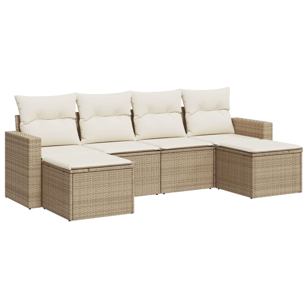 6-delige Loungeset met kussens poly rattan beige is nu te koop bij PeponiXL, paradijselijk wonen!