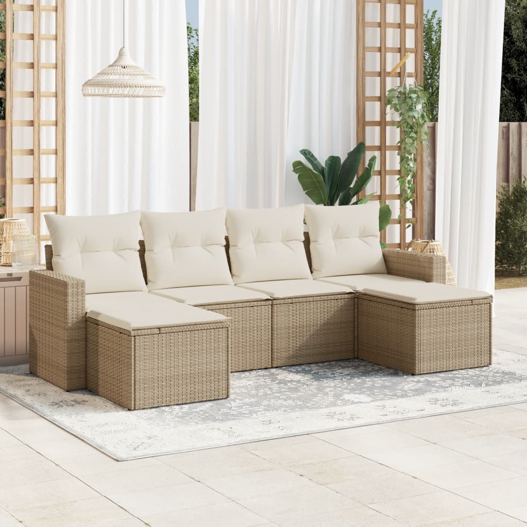 6-delige Loungeset met kussens poly rattan beige is nu te koop bij PeponiXL, paradijselijk wonen!