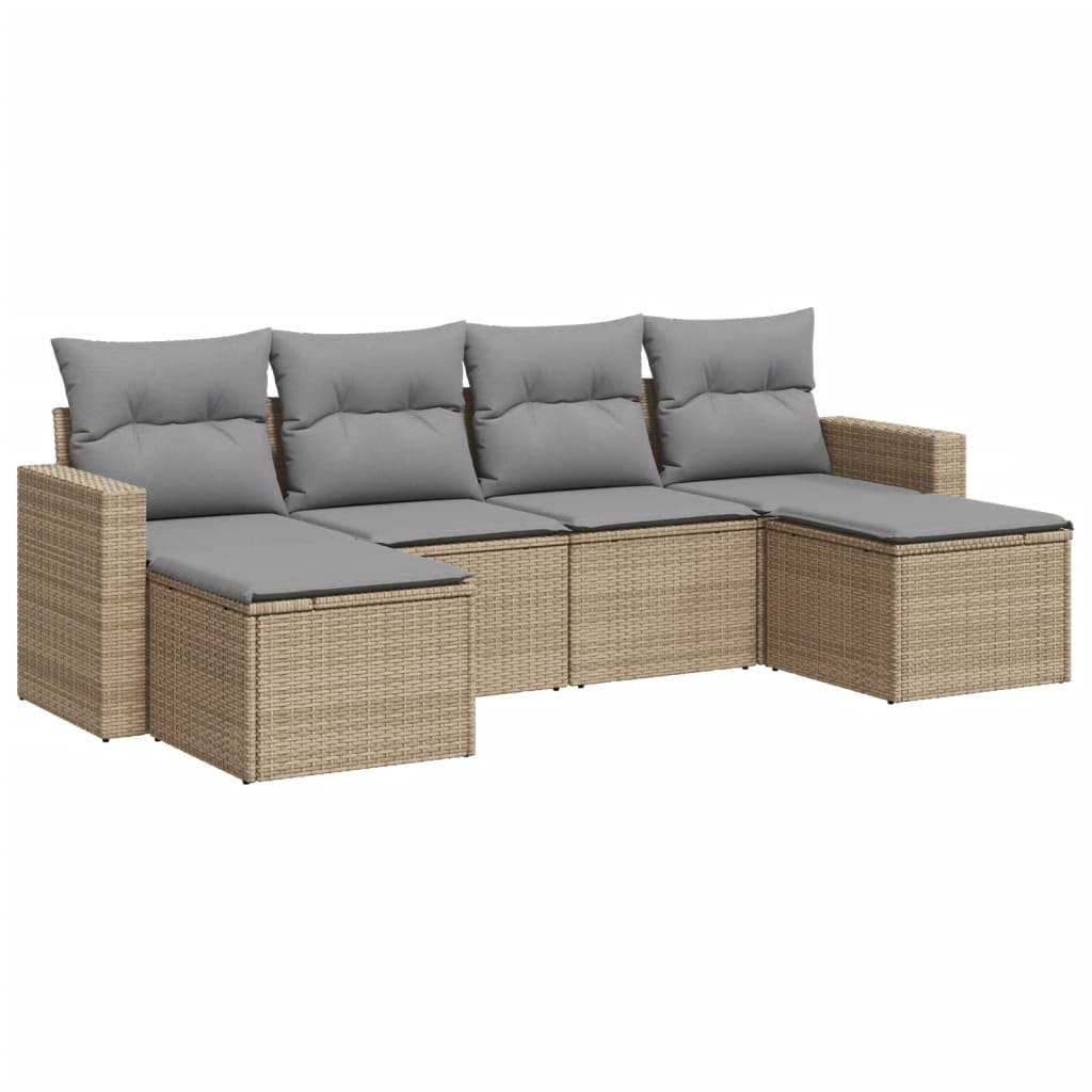 6-delige Loungeset met kussens poly rattan beige is nu te koop bij PeponiXL, paradijselijk wonen!