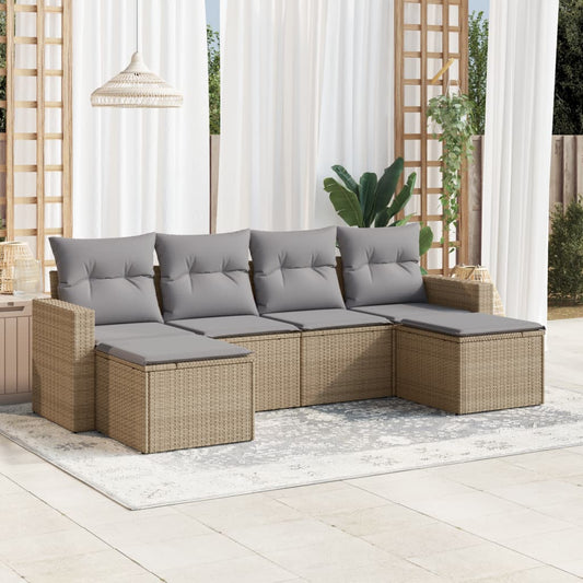 6-delige Loungeset met kussens poly rattan beige is nu te koop bij PeponiXL, paradijselijk wonen!