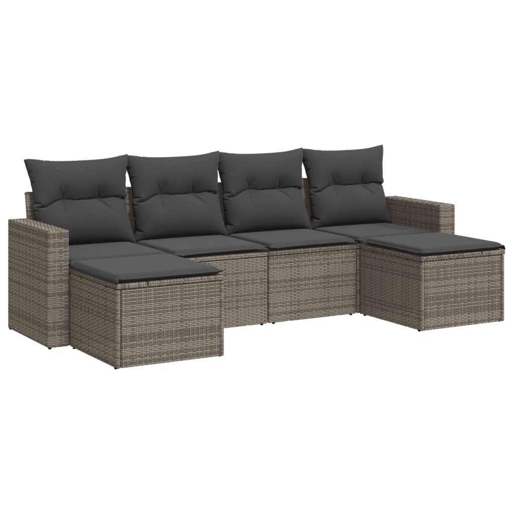 6-delige Loungeset met kussens poly rattan grijs is nu te koop bij PeponiXL, paradijselijk wonen!