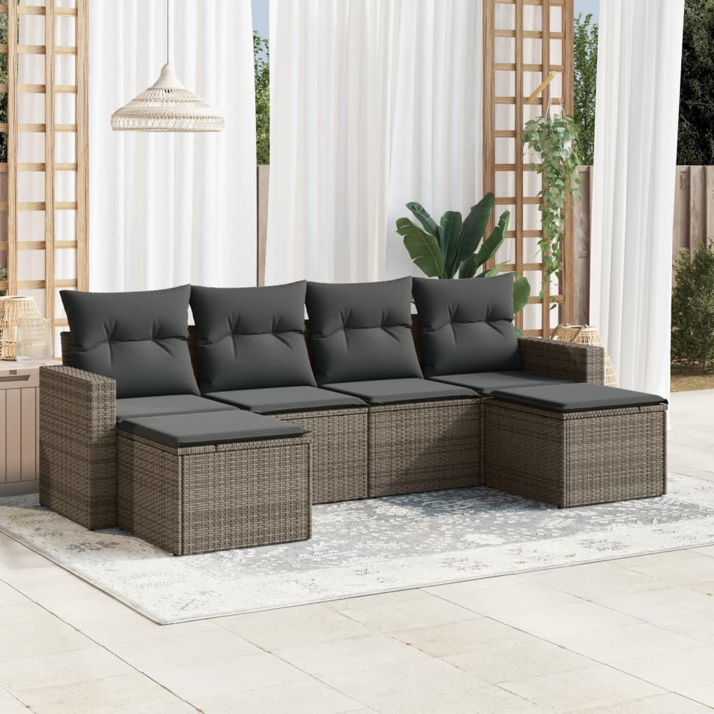 6-delige Loungeset met kussens poly rattan grijs is nu te koop bij PeponiXL, paradijselijk wonen!