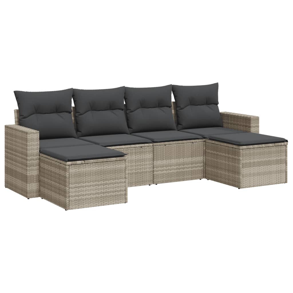 6-delige Loungeset met kussens poly rattan lichtgrijs is nu te koop bij PeponiXL, paradijselijk wonen!