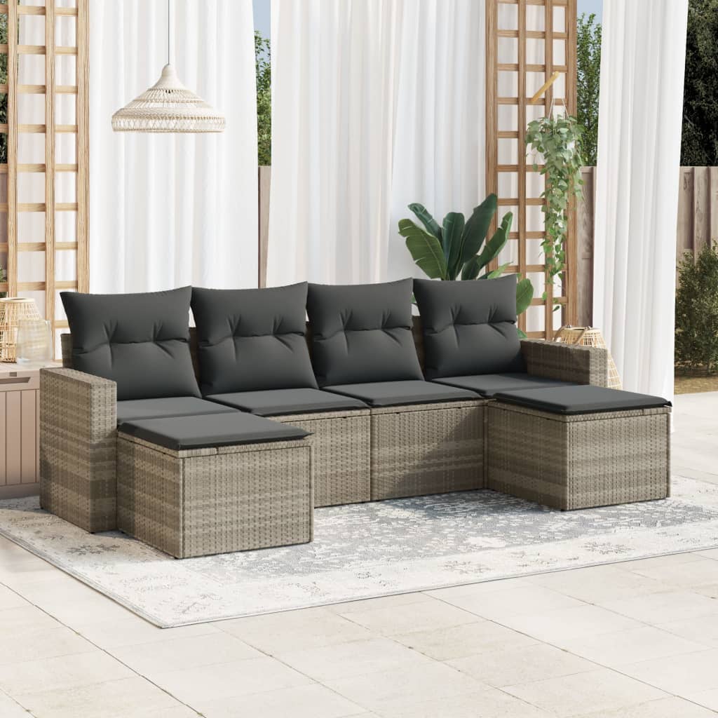 6-delige Loungeset met kussens poly rattan lichtgrijs is nu te koop bij PeponiXL, paradijselijk wonen!