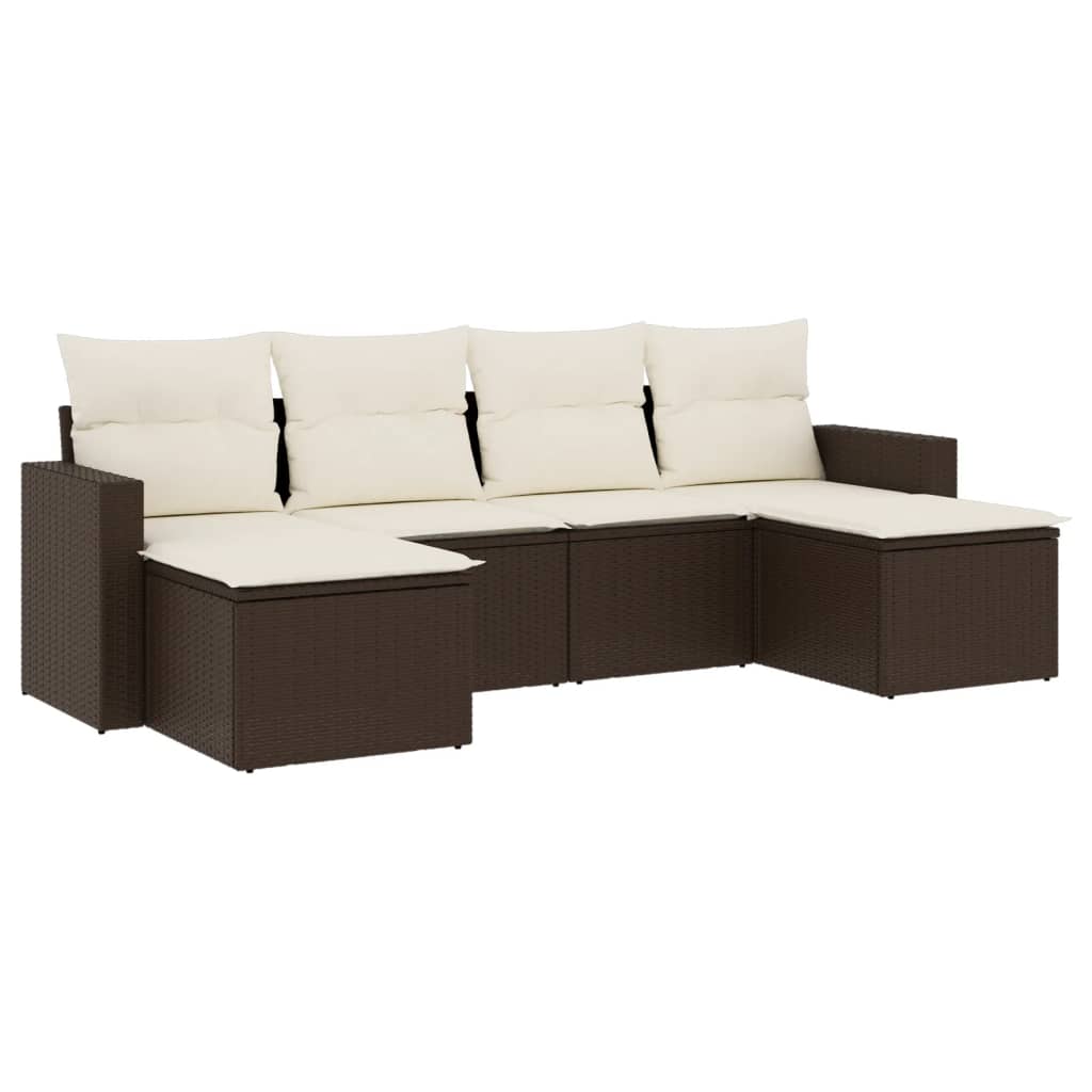 6-delige Loungeset met kussens poly rattan bruin is nu te koop bij PeponiXL, paradijselijk wonen!