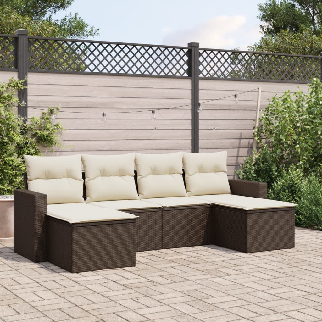 6-delige Loungeset met kussens poly rattan bruin is nu te koop bij PeponiXL, paradijselijk wonen!