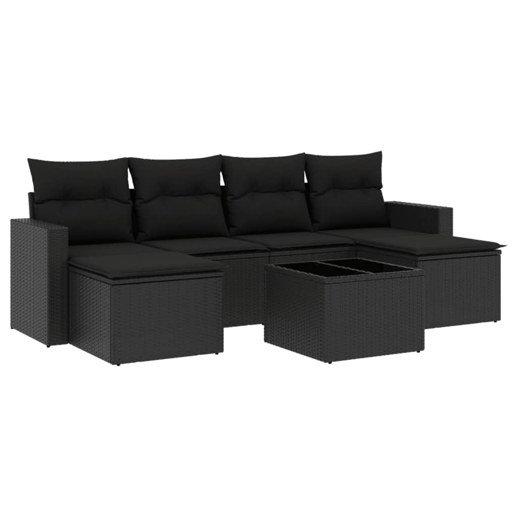 7-delige Loungeset met kussens poly rattan zwart is nu te koop bij PeponiXL, paradijselijk wonen!