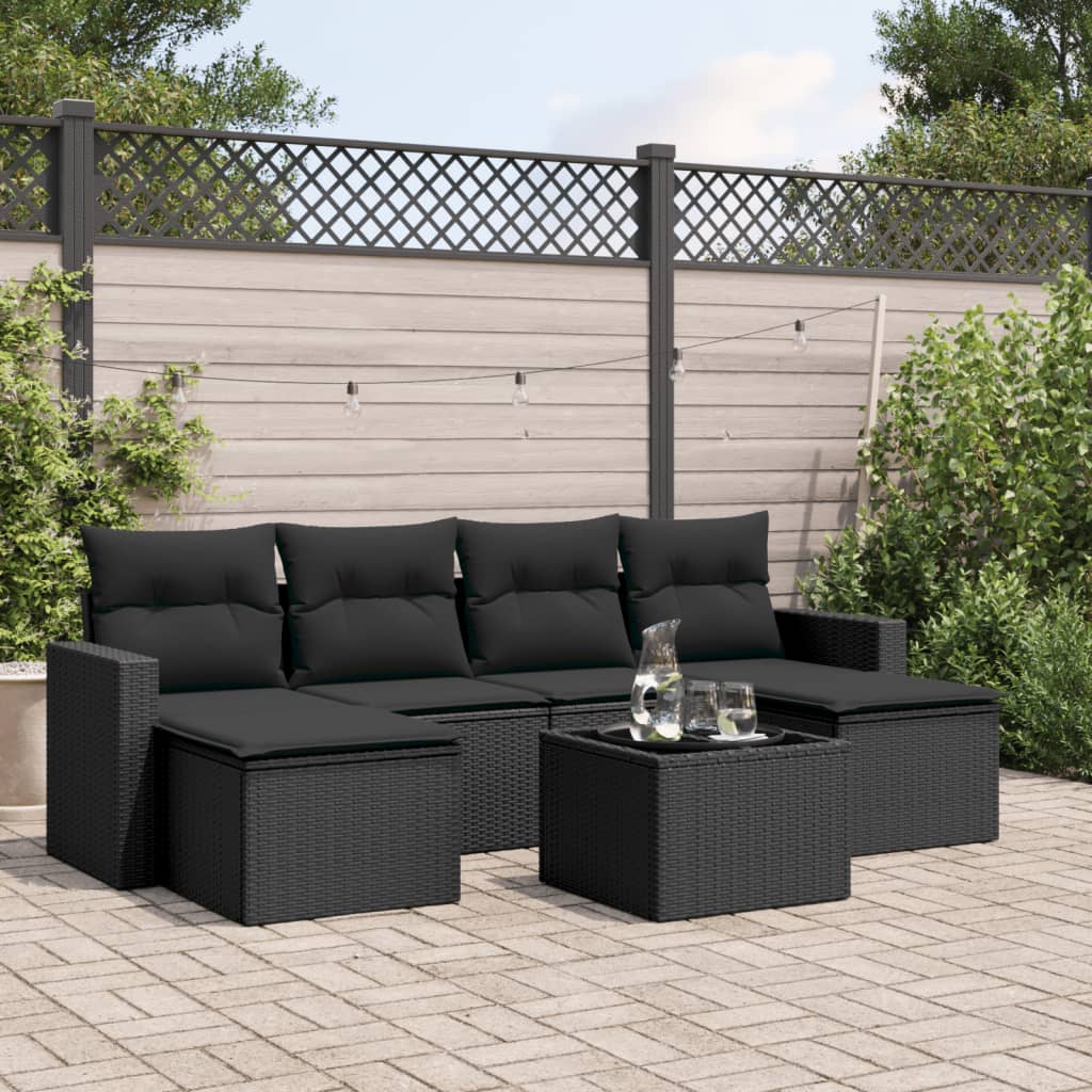 7-delige Loungeset met kussens poly rattan zwart is nu te koop bij PeponiXL, paradijselijk wonen!