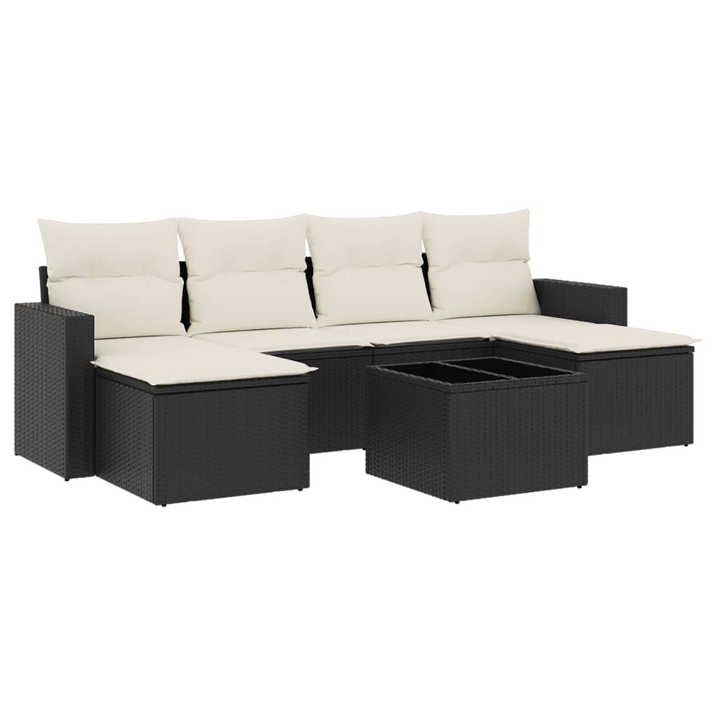 7-delige Loungeset met kussens poly rattan zwart is nu te koop bij PeponiXL, paradijselijk wonen!