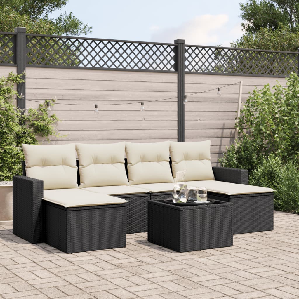 7-delige Loungeset met kussens poly rattan zwart is nu te koop bij PeponiXL, paradijselijk wonen!