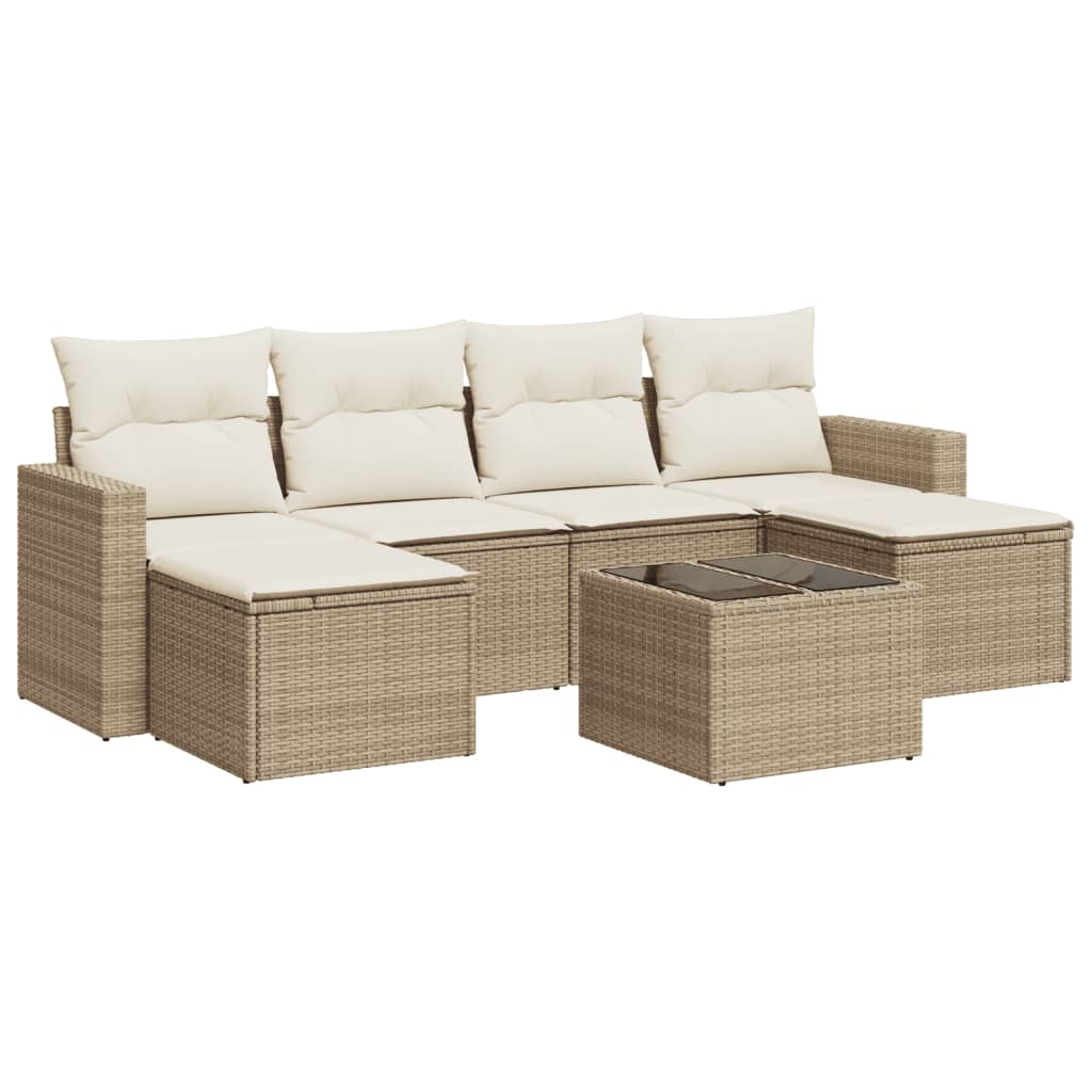 7-delige Loungeset met kussens poly rattan beige is nu te koop bij PeponiXL, paradijselijk wonen!