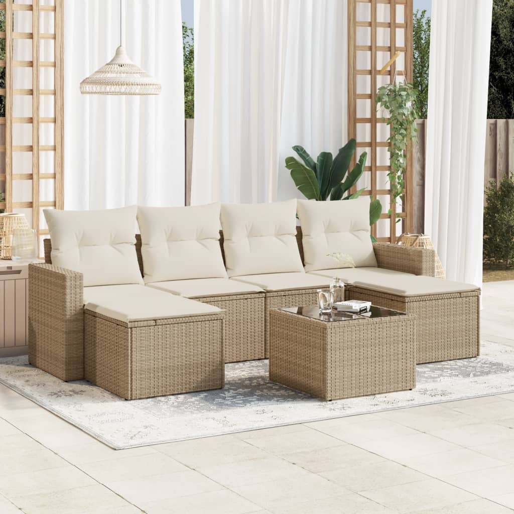 7-delige Loungeset met kussens poly rattan beige is nu te koop bij PeponiXL, paradijselijk wonen!