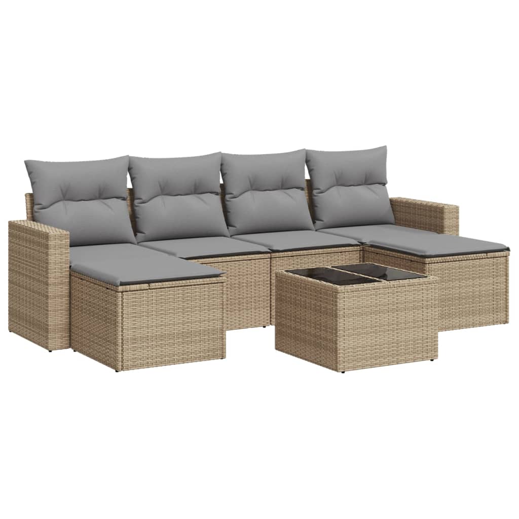 7-delige Loungeset met kussens poly rattan beige is nu te koop bij PeponiXL, paradijselijk wonen!