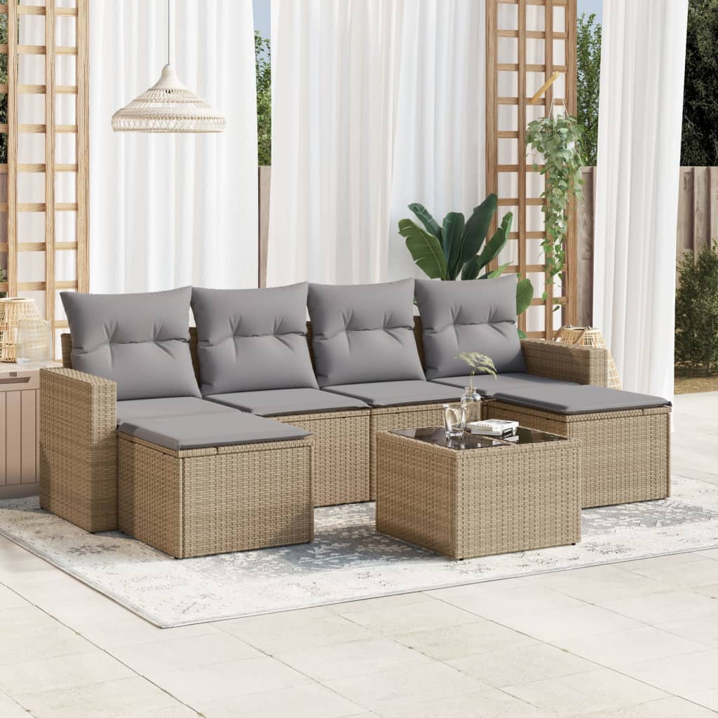 7-delige Loungeset met kussens poly rattan beige is nu te koop bij PeponiXL, paradijselijk wonen!