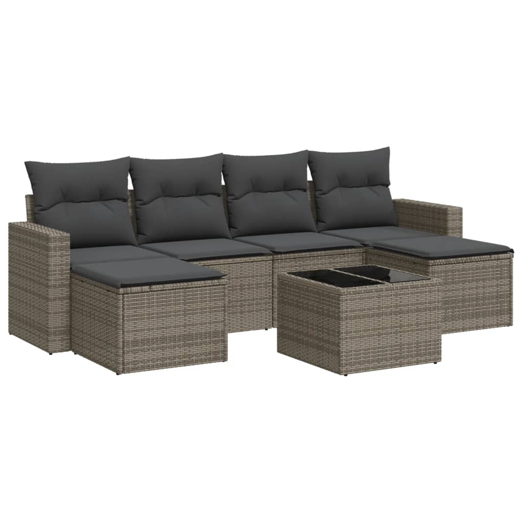 7-delige Loungeset met kussens poly rattan grijs is nu te koop bij PeponiXL, paradijselijk wonen!