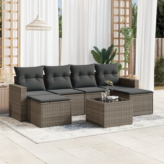 7-delige Loungeset met kussens poly rattan grijs is nu te koop bij PeponiXL, paradijselijk wonen!