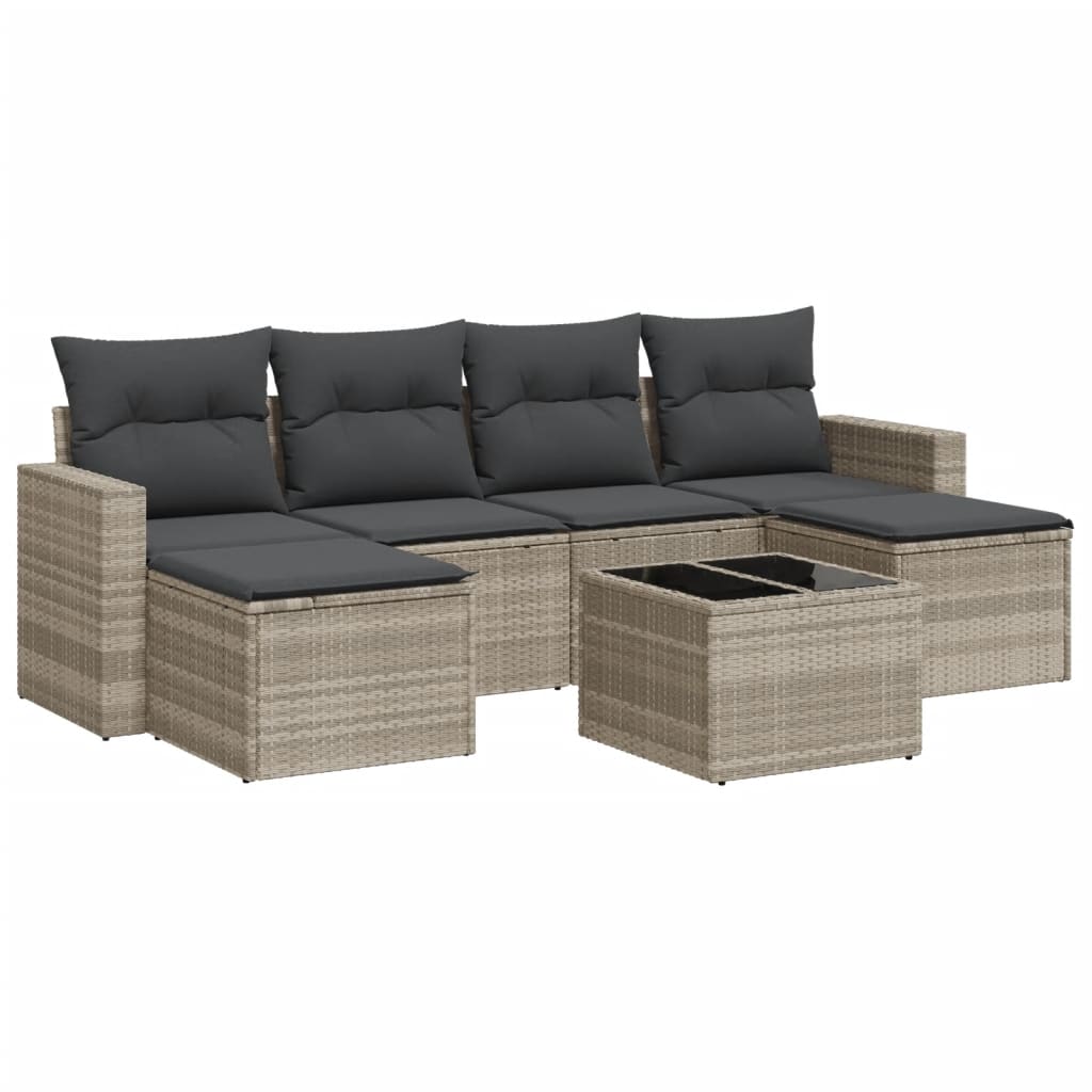 7-delige Loungeset met kussens poly rattan lichtgrijs is nu te koop bij PeponiXL, paradijselijk wonen!