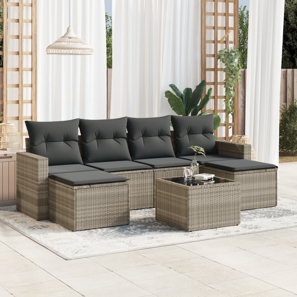 7-delige Loungeset met kussens poly rattan lichtgrijs is nu te koop bij PeponiXL, paradijselijk wonen!