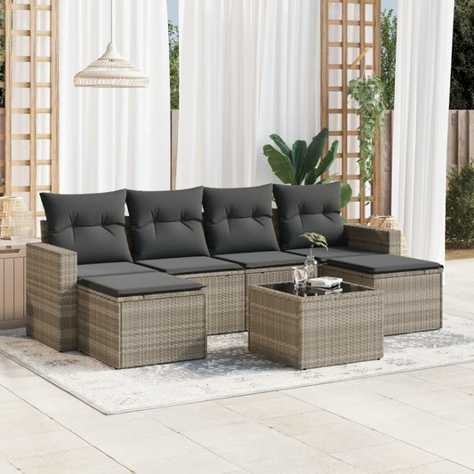 7-delige Loungeset met kussens poly rattan lichtgrijs is nu te koop bij PeponiXL, paradijselijk wonen!