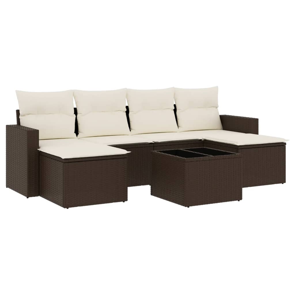 7-delige Loungeset met kussens poly rattan bruin is nu te koop bij PeponiXL, paradijselijk wonen!