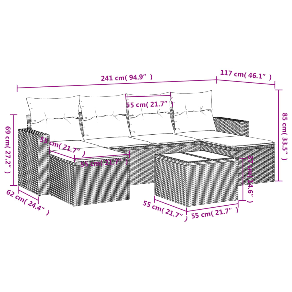 7-delige Loungeset met kussens poly rattan bruin is nu te koop bij PeponiXL, paradijselijk wonen!