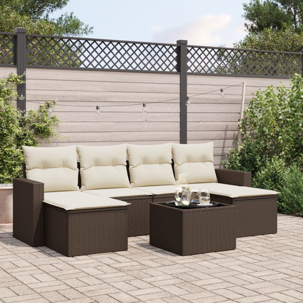 7-delige Loungeset met kussens poly rattan bruin is nu te koop bij PeponiXL, paradijselijk wonen!