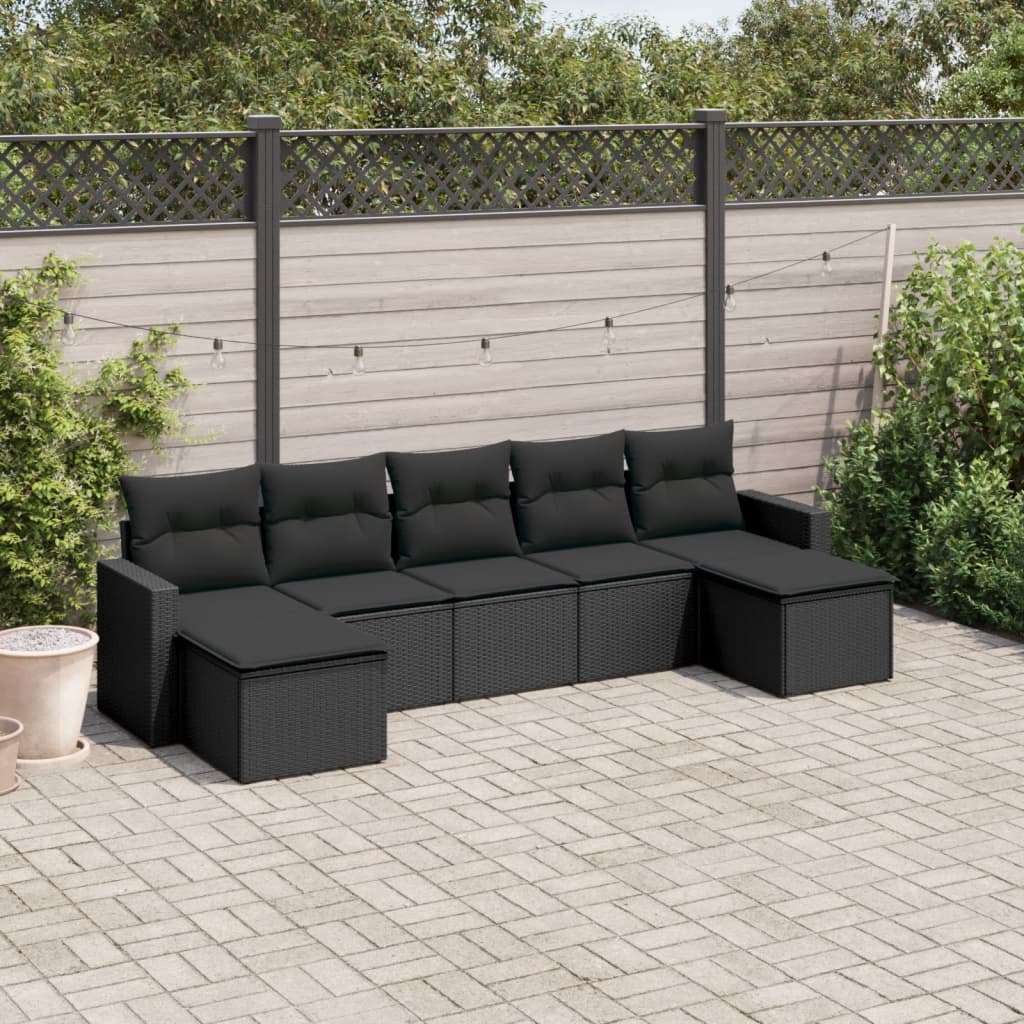 7-delige Loungeset met kussens poly rattan zwart is nu te koop bij PeponiXL, paradijselijk wonen!