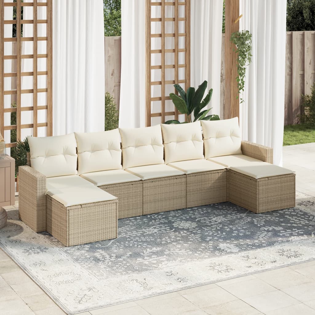 7-delige Loungeset met kussens poly rattan beige is nu te koop bij PeponiXL, paradijselijk wonen!