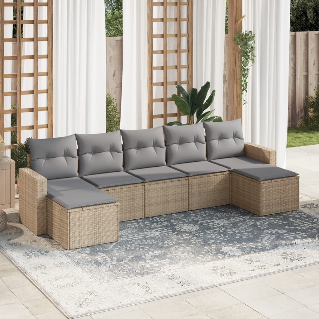 7-delige Loungeset met kussens poly rattan beige is nu te koop bij PeponiXL, paradijselijk wonen!