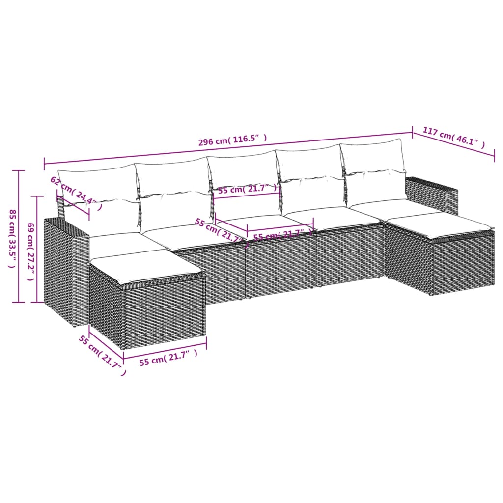 7-delige Loungeset met kussens poly rattan grijs is nu te koop bij PeponiXL, paradijselijk wonen!