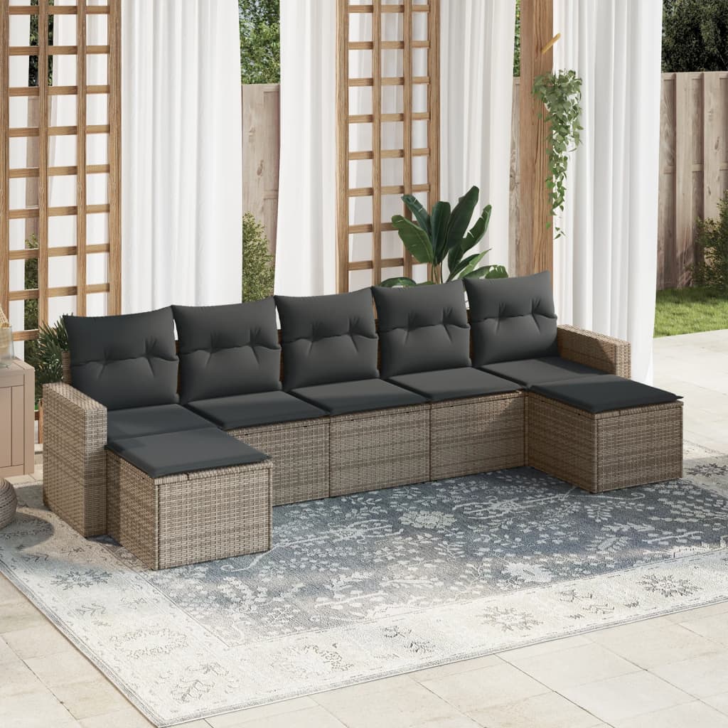 7-delige Loungeset met kussens poly rattan grijs is nu te koop bij PeponiXL, paradijselijk wonen!