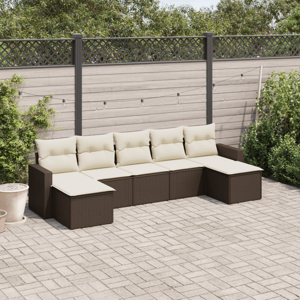 7-delige Loungeset met kussens poly rattan bruin is nu te koop bij PeponiXL, paradijselijk wonen!