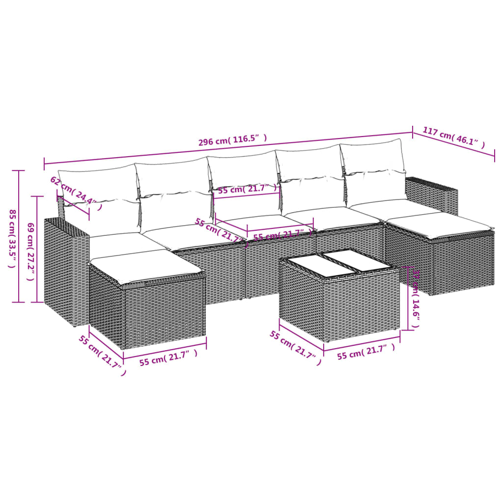 8-delige Loungeset met kussens poly rattan zwart is nu te koop bij PeponiXL, paradijselijk wonen!