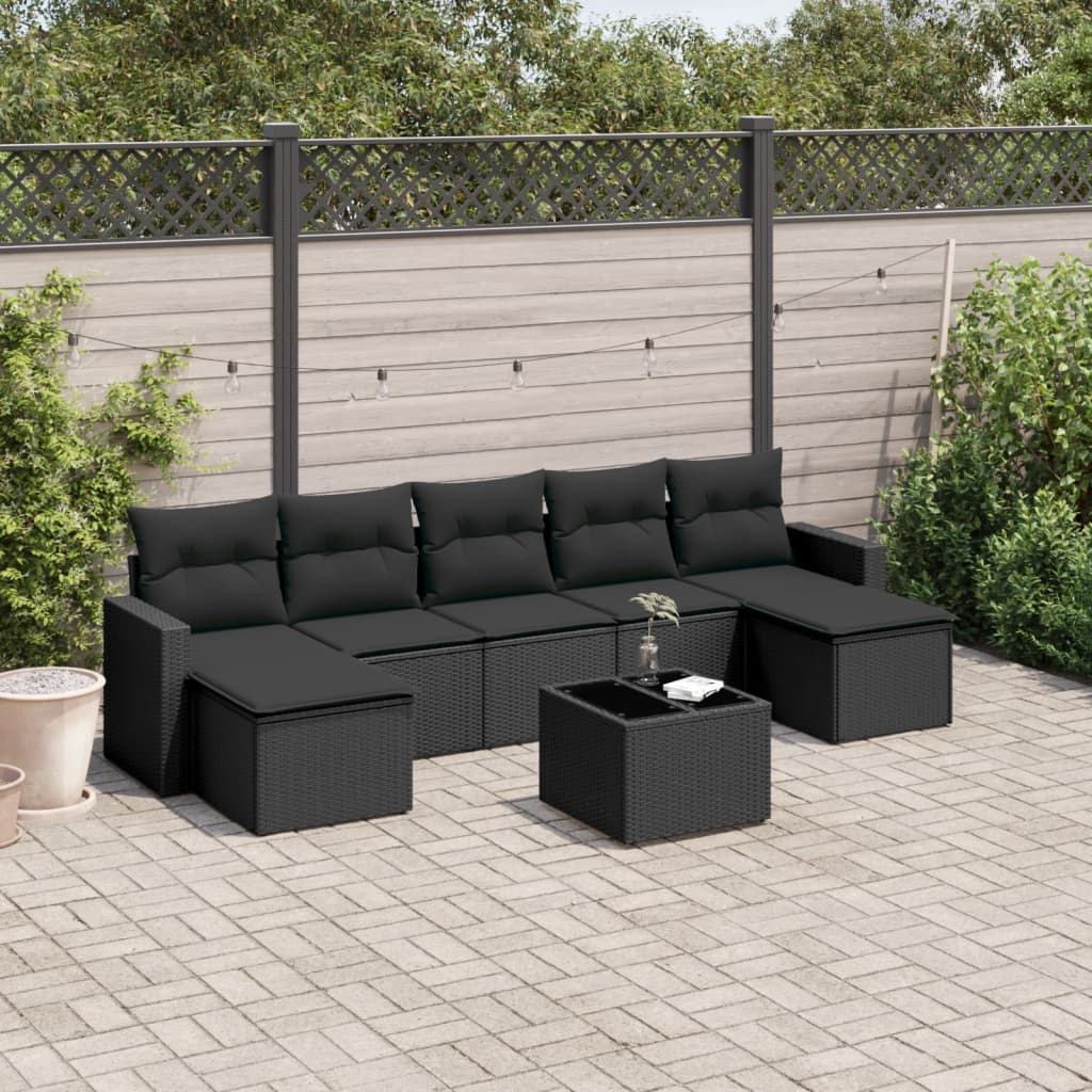 8-delige Loungeset met kussens poly rattan zwart is nu te koop bij PeponiXL, paradijselijk wonen!