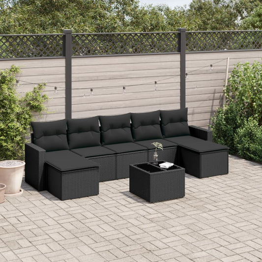 8-delige Loungeset met kussens poly rattan zwart is nu te koop bij PeponiXL, paradijselijk wonen!