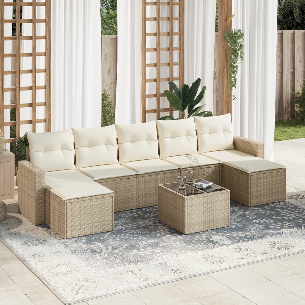 8-delige Loungeset met kussens poly rattan beige is nu te koop bij PeponiXL, paradijselijk wonen!