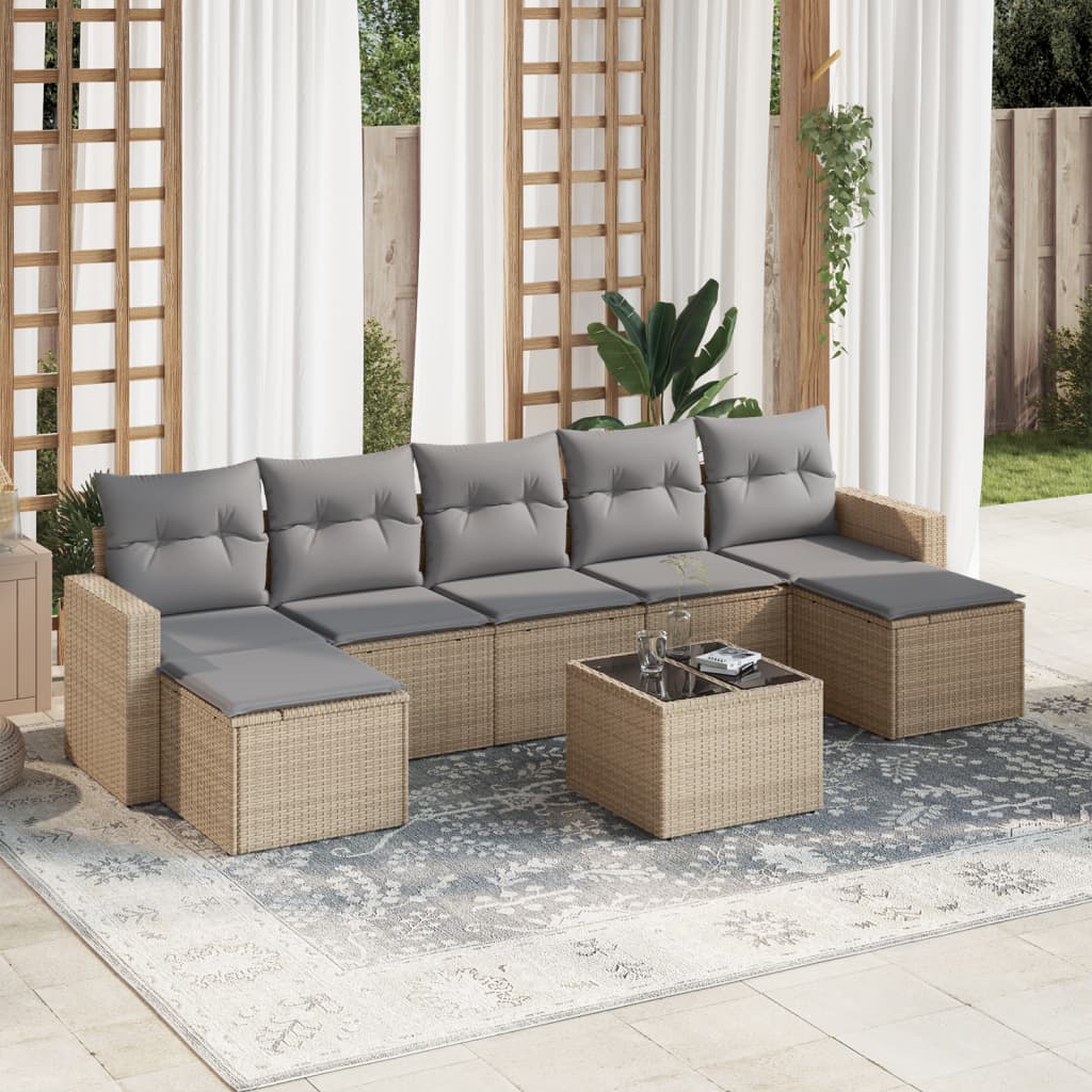 8-delige Loungeset met kussens poly rattan beige is nu te koop bij PeponiXL, paradijselijk wonen!