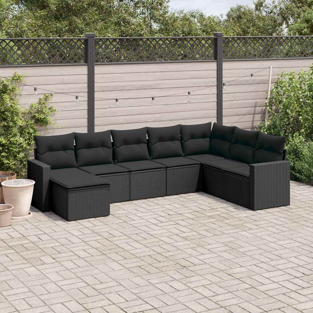 8-delige Loungeset met kussens poly rattan zwart is nu te koop bij PeponiXL, paradijselijk wonen!