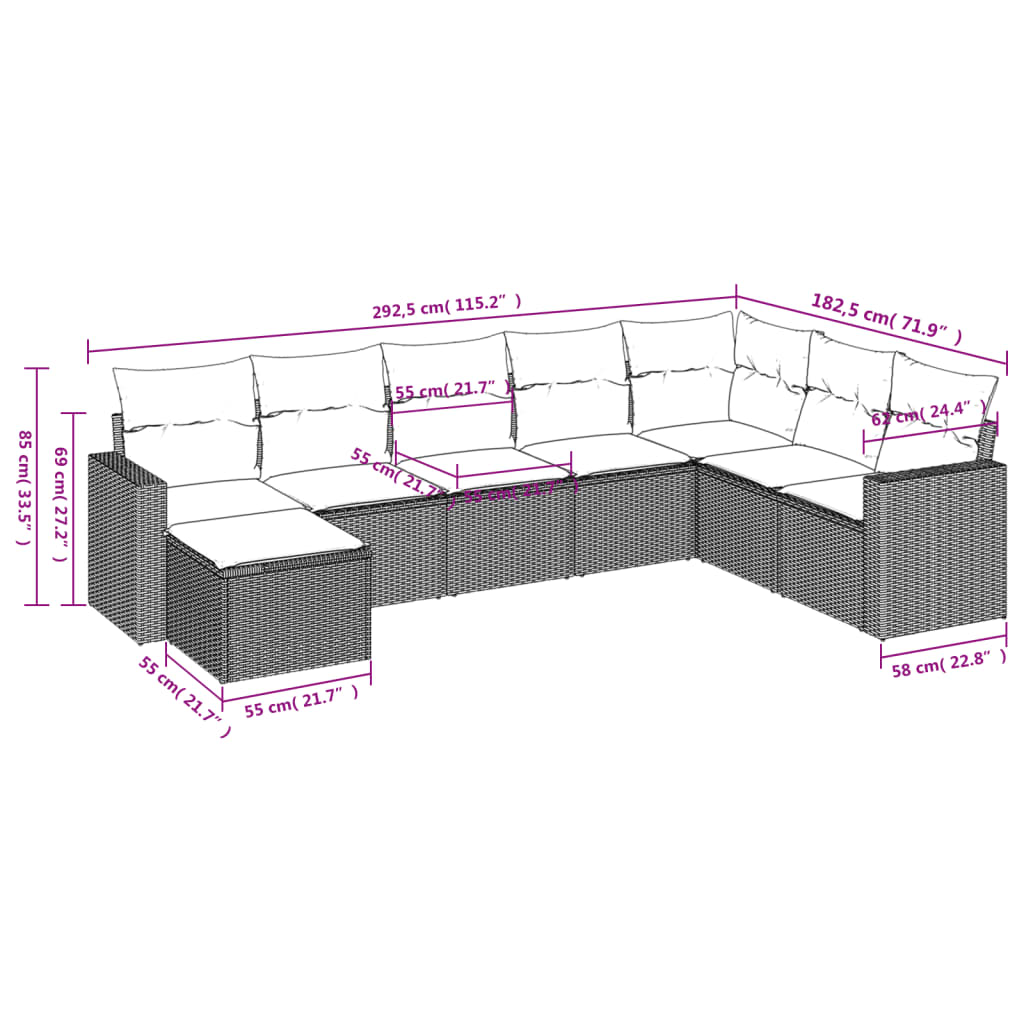 8-delige Loungeset met kussens poly rattan beige is nu te koop bij PeponiXL, paradijselijk wonen!