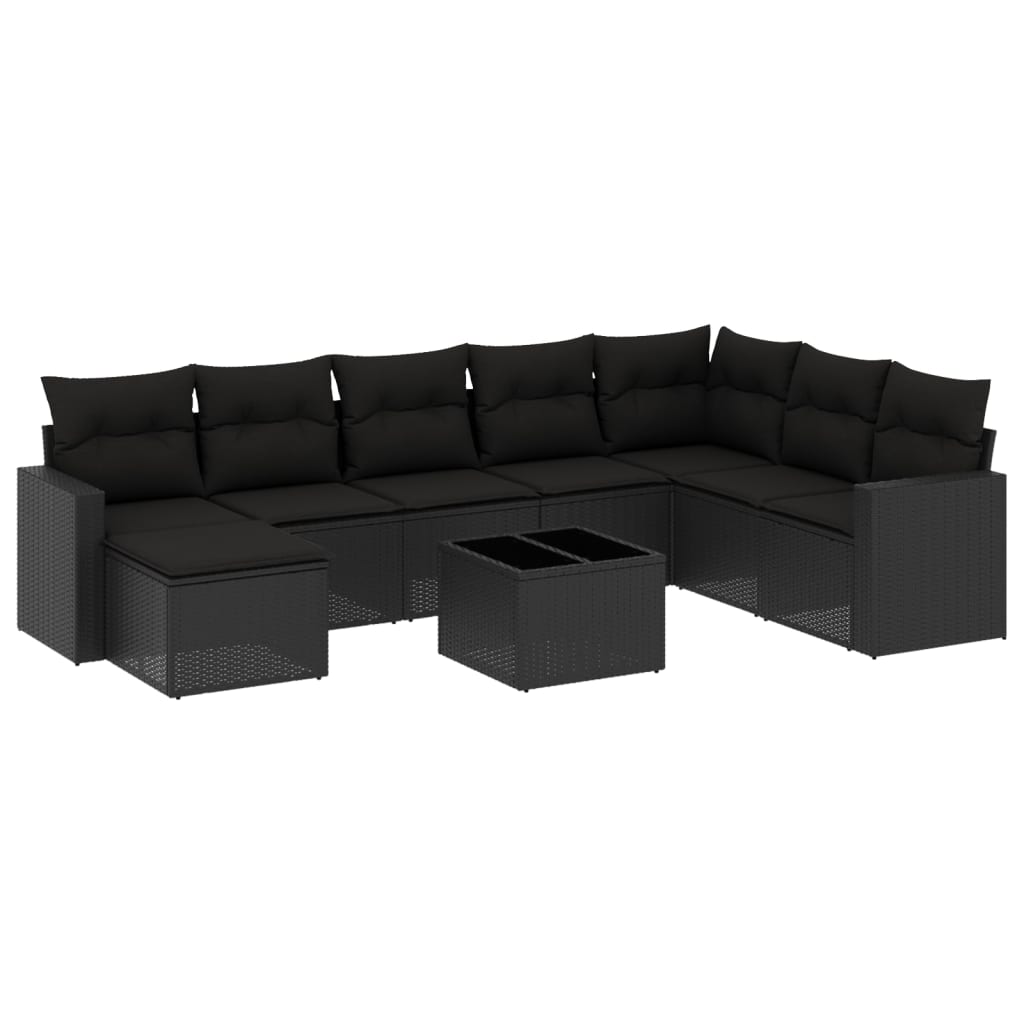 9-delige Loungeset met kussens poly rattan zwart is nu te koop bij PeponiXL, paradijselijk wonen!