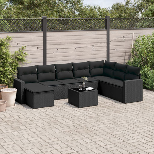 9-delige Loungeset met kussens poly rattan zwart is nu te koop bij PeponiXL, paradijselijk wonen!