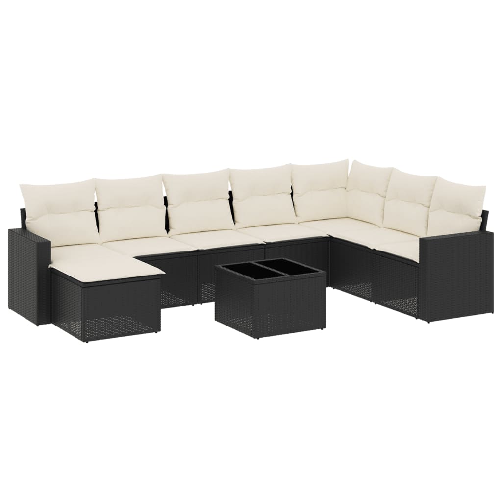 9-delige Loungeset met kussens poly rattan zwart is nu te koop bij PeponiXL, paradijselijk wonen!