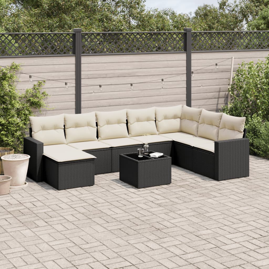 9-delige Loungeset met kussens poly rattan zwart is nu te koop bij PeponiXL, paradijselijk wonen!