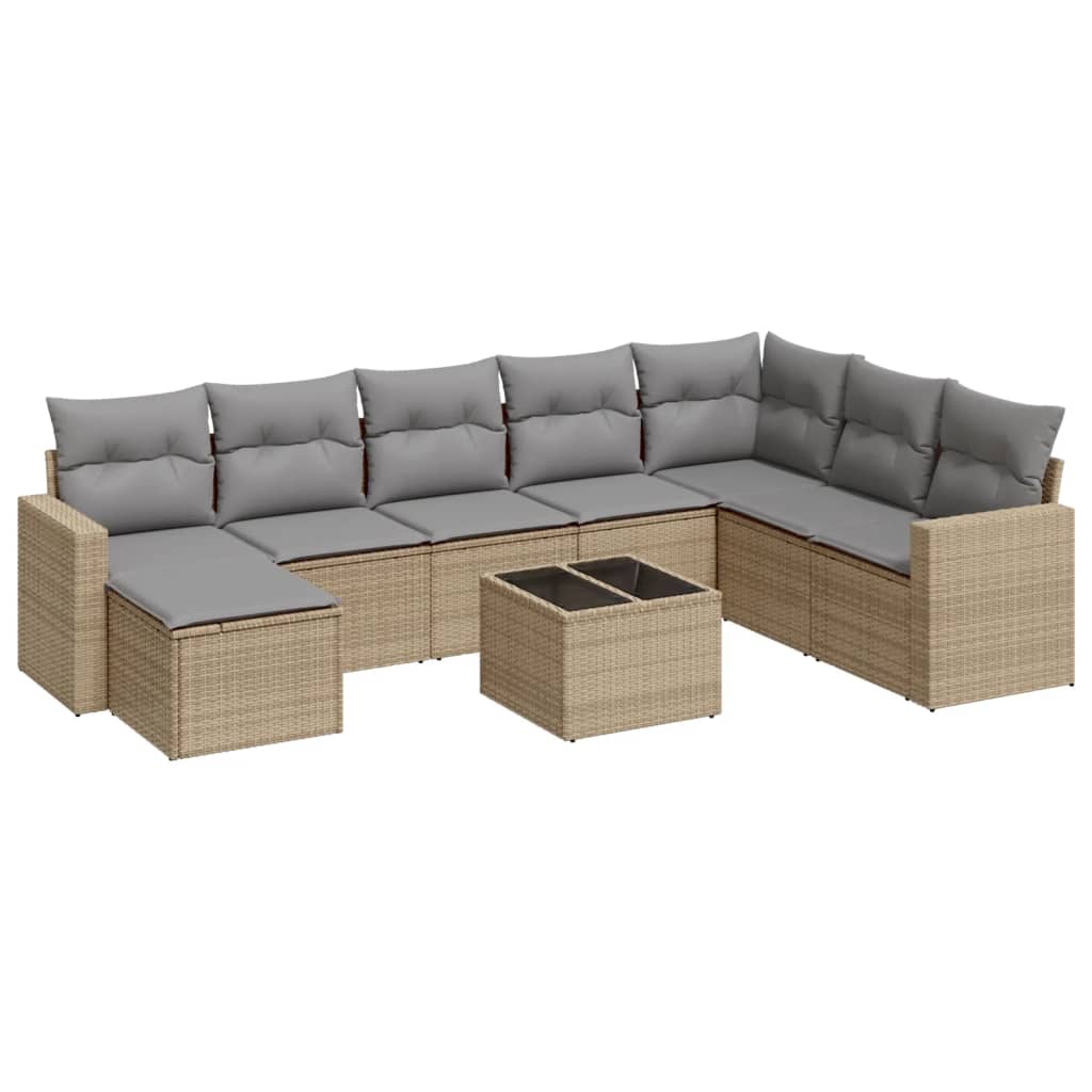 9-delige Loungeset met kussens poly rattan beige is nu te koop bij PeponiXL, paradijselijk wonen!