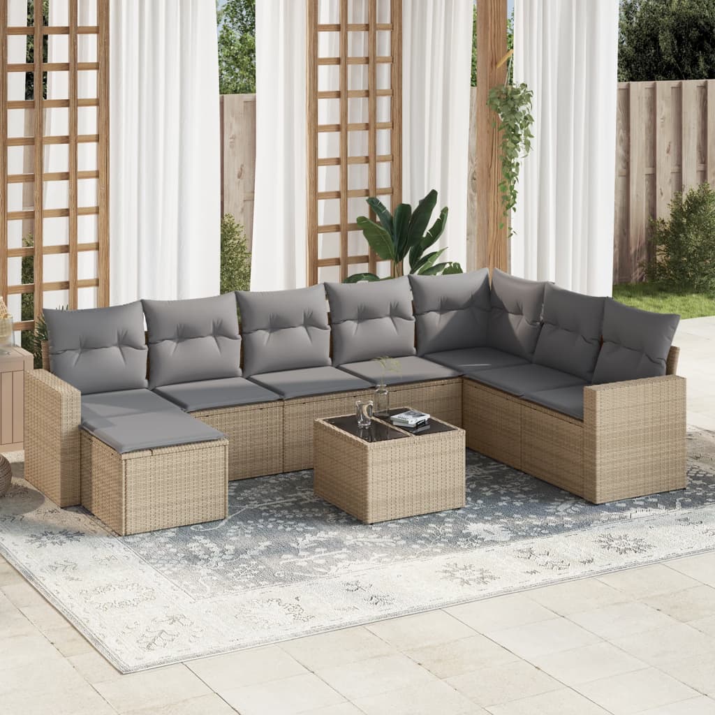 9-delige Loungeset met kussens poly rattan beige is nu te koop bij PeponiXL, paradijselijk wonen!