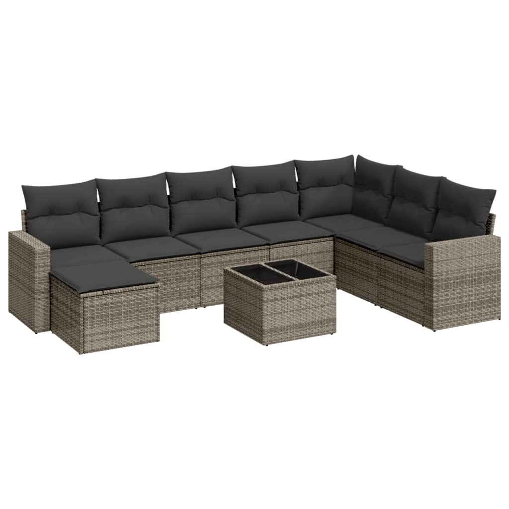 9-delige Loungeset met kussens poly rattan grijs is nu te koop bij PeponiXL, paradijselijk wonen!