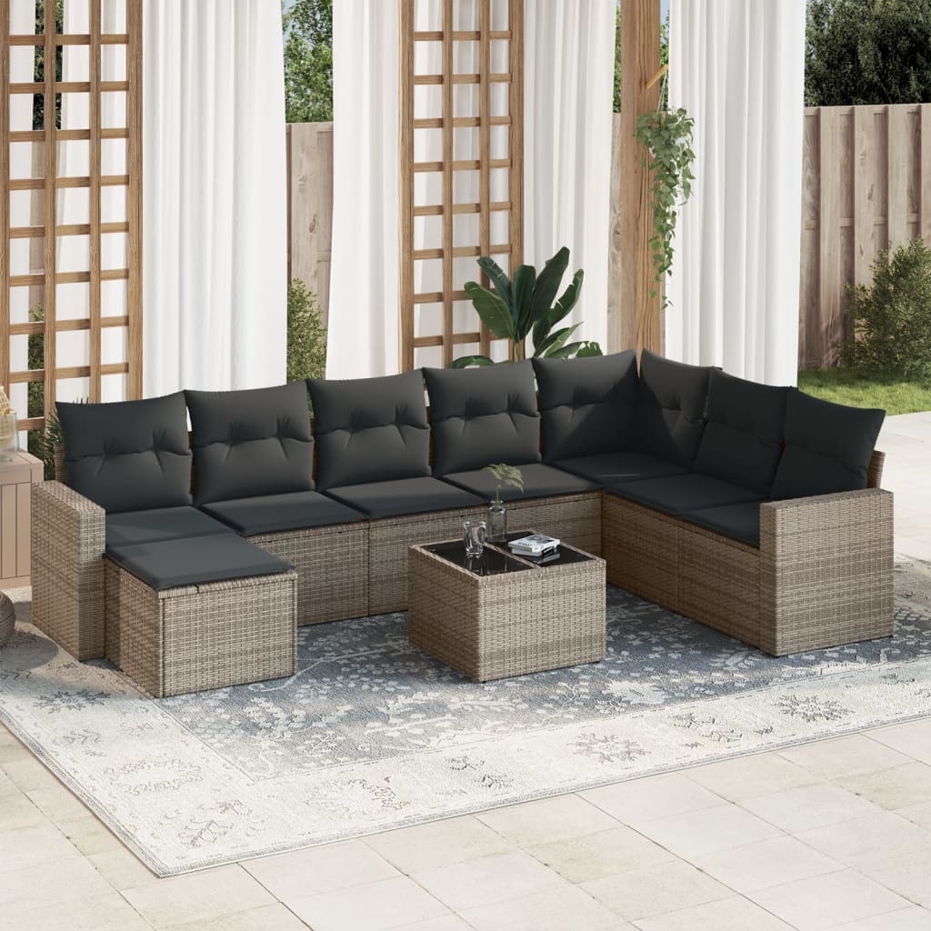 9-delige Loungeset met kussens poly rattan grijs is nu te koop bij PeponiXL, paradijselijk wonen!