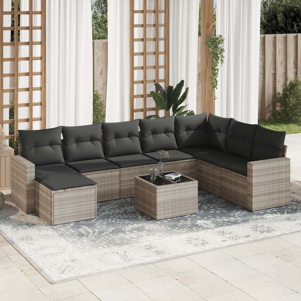 9-delige Loungeset met kussens poly rattan lichtgrijs is nu te koop bij PeponiXL, paradijselijk wonen!